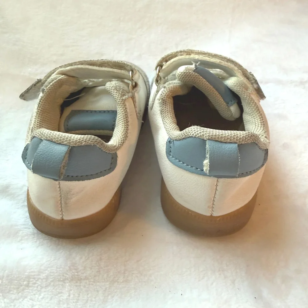 First Steps Toddler Sneakers Size 5 White Gray Blue Lightning Bolt Velcro